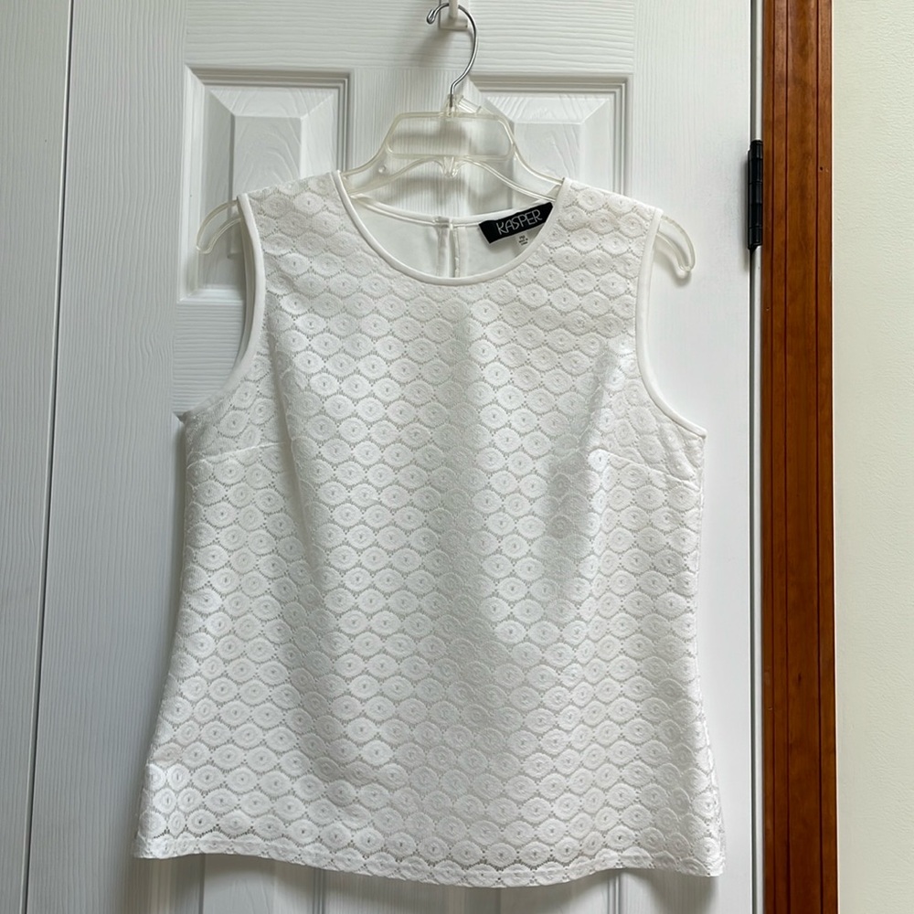 White sleeveless blouse, shell, Petite Medium